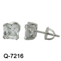 925 Art- und Weiserosa-silberne Ohrringe mit großem Zircon (Q-7216)
